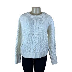 White+Warren Womens White Cotton Polyamide Cable Knit Sweater Cozy Size L